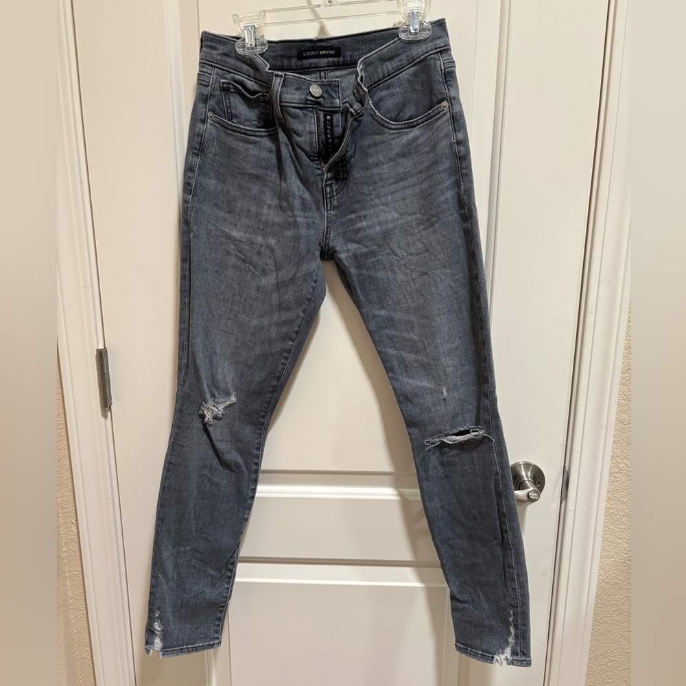 Lucky Brand jeans skinny fit grey ripped denim jeans